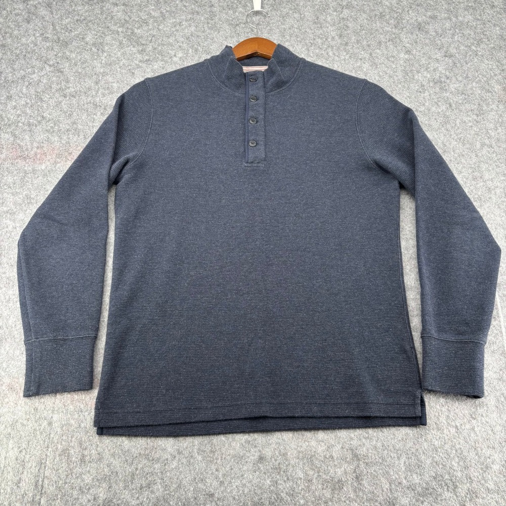 Relwen Mens Navy Blue Textured Cotton Long Sleeve Henley Mock Neck Shirt Size M